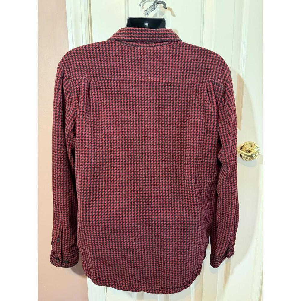 LL Bean Fleece Lined Flannel Mens Size M Red Slightly Fitted Red Black Plaid - Picture 2 of 7